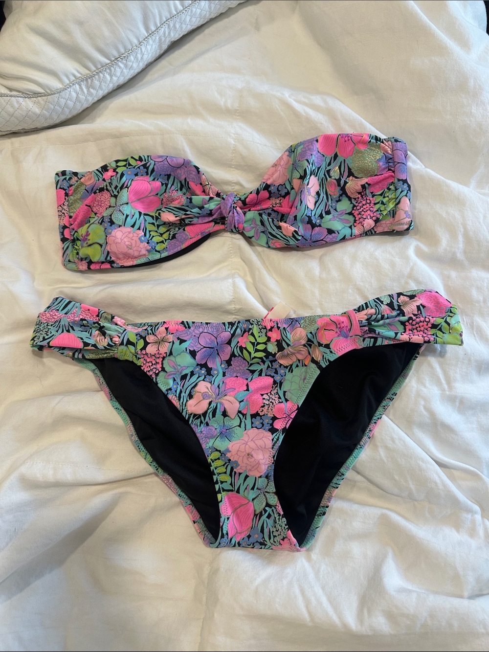 Victoria secret Floral Bandeau Bikini Set in Pink and Green